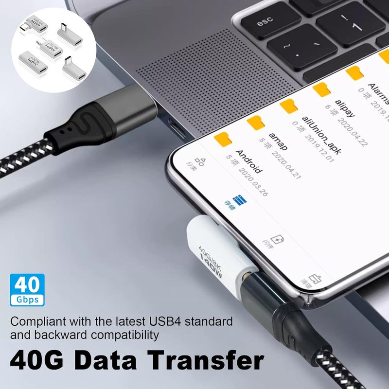 Poyiccot USB C Extension Adapter, 40Gbps Data, 140W Power, 8K Video, 90 Degree USB C Adapter Support for Thunderbolt Devices, Notebook, Tablet & Phone, in White, 5 Pack - Image 2